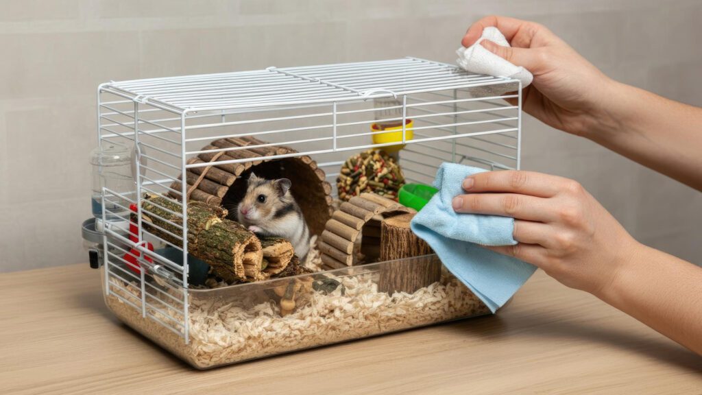 Cleaning your hamsters cage.